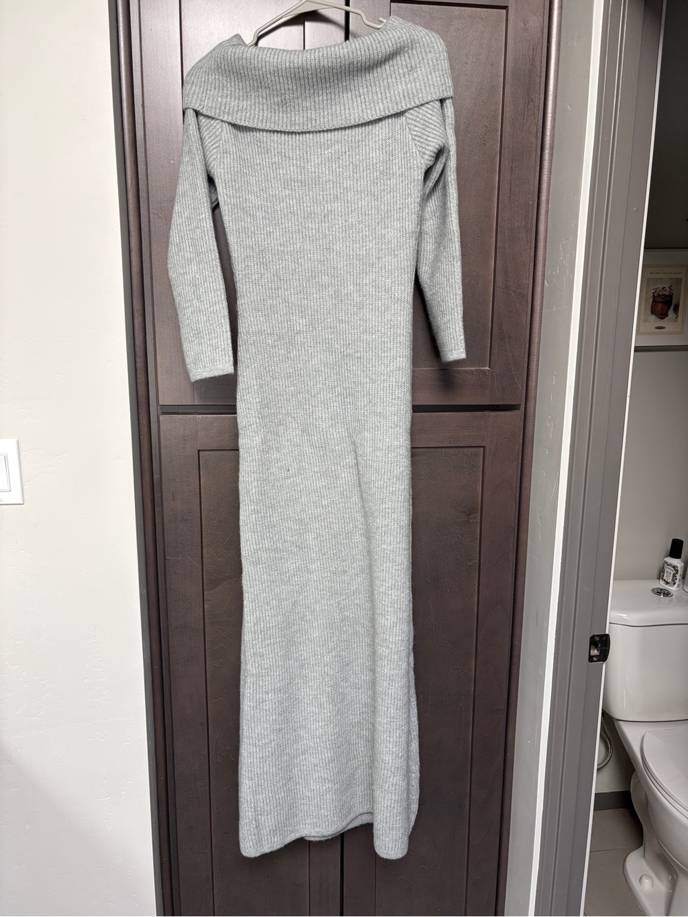 Ribbed Off-Shoulder Long Sleeve Maxi Dress - Light Gray